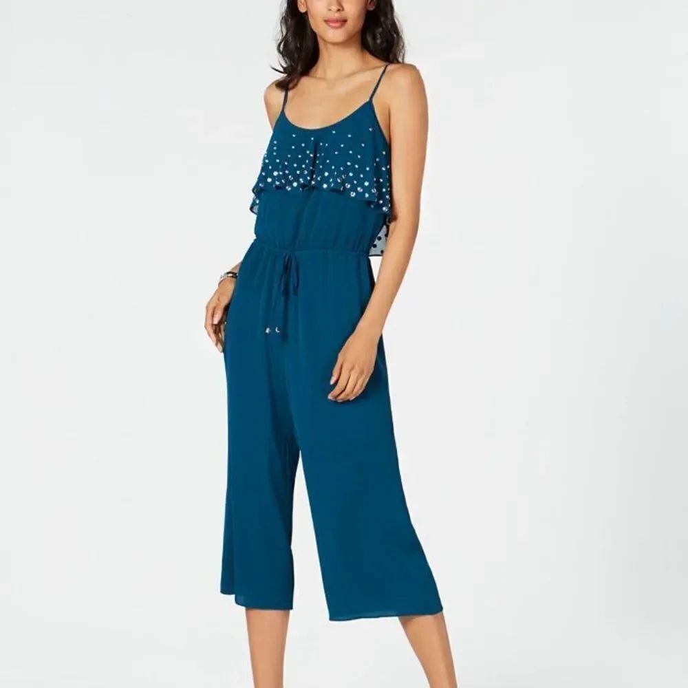 NEW Michael Kors Blue Studden Flounce Jumpsuit M